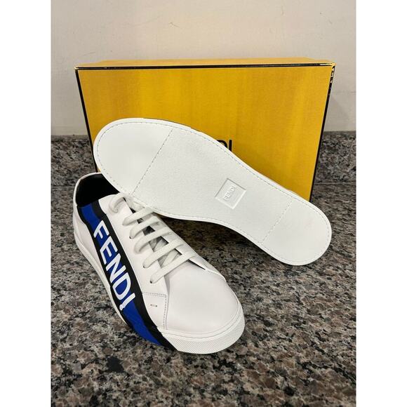 Fendi White Leather Low Top Fendi Logo Print Blue SZ 11 Sneakers - SAL 325571 main image 9